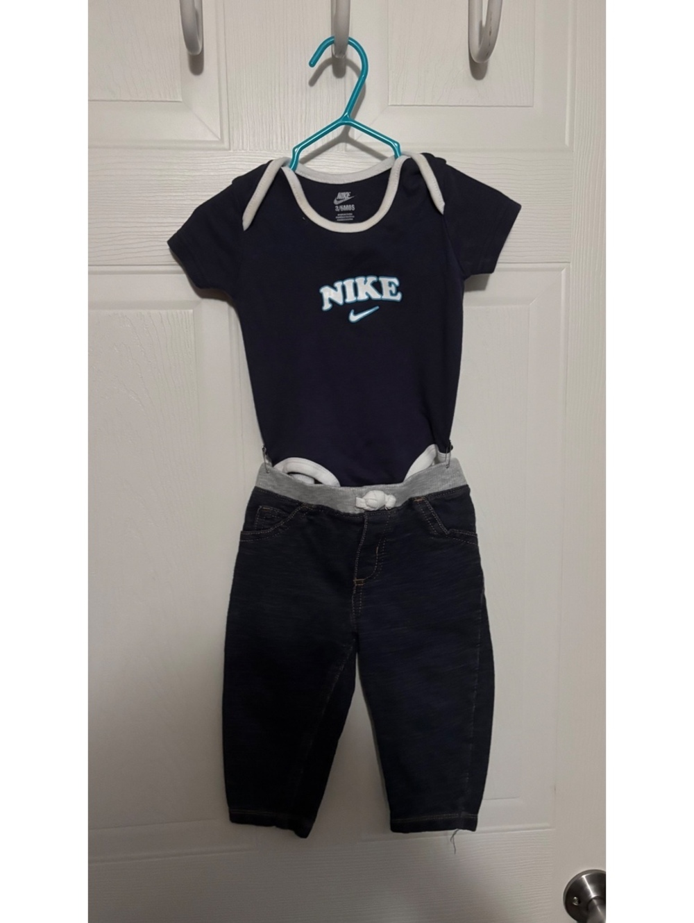 Nike Months Navy Blue Bodysuit and Dark Denim Pants Set